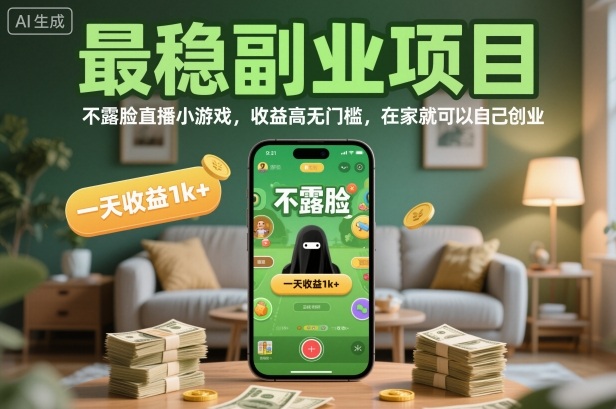 最稳副业项目，不露脸直播小游戏，收益高无门槛，一天收益1k+，在家就可以自己创业【揭秘】-来友网创