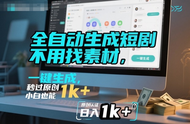 全自动生成短剧，不用找素材，不用剪辑，一键生成，秒过原创，小白也能轻松日入1k+【揭秘】-来友网创
