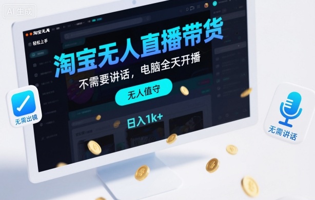 淘宝无人直播带货，不需要出镜，不需要讲话，电脑全天开播，轻松上手，日入1k+【揭秘】-来友网创