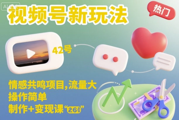 视频号新玩法，情感共鸣项目，流量大，操作简单，制作+变现课-来友网创