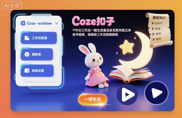 Coze扣子工作流一键生成童话皮克斯风格立体书视频，保姆级工作流搭建教程-来友网创