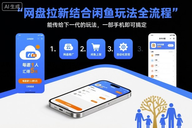 网盘拉新结合闲鱼玩法全流程，能传给下一代的玩法，一部手机即可搞定（附入口渠道以及实操教程）-来友网创