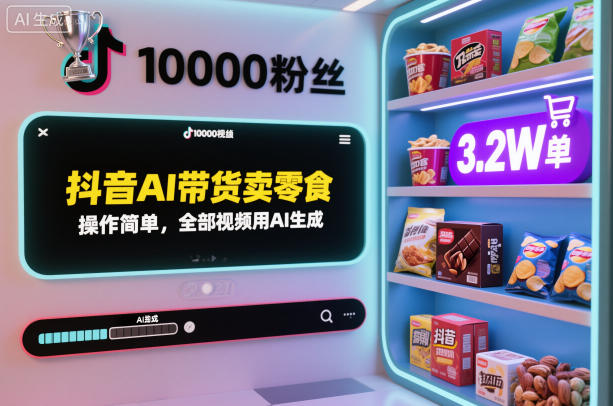 抖音AI带货卖零食，操作简单，全部视频用AI生成，一万粉丝，卖了3.2W单-来友网创