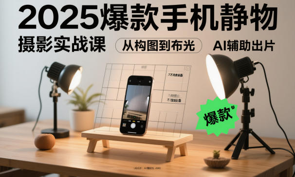 2025爆款手机静物摄影实战课，从构图到布光，不用贵设备，AI辅助出片-来友网创