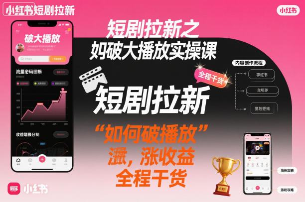 短剧拉新之小红书如何破大播放实操课，如何破播放，涨收益，全程干货-来友网创