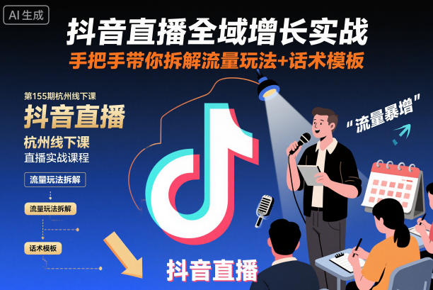 抖音直播全域增长实战第155期杭州线下课，手把手带你拆解流量玩法+话术模板-来友网创