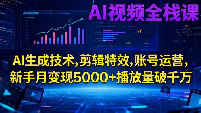 （16603期）AI视频全栈课:AI生成技术,剪辑特效,账号运营,新手月变现5000+播放量破千万-来友网创