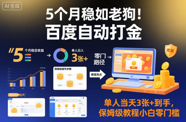 5个月稳如老狗！百度自动打金，单人当天3张+到手，保姆级教程小白零门槛【揭秘】-来友网创