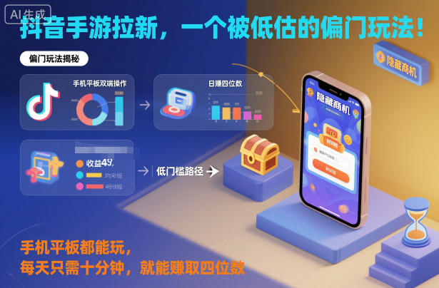 抖音手游拉新，一个被低估的偏门玩法！手机平板都能玩，每天只需十分钟，就能賺取四位数【揭秘】-来友网创