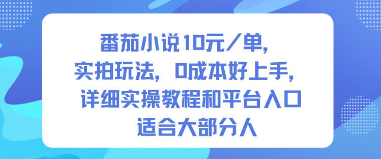 番茄小说10米每单，实拍玩法，0成本好上手，详细实操教程和平台入口适合大部分人-来友网创