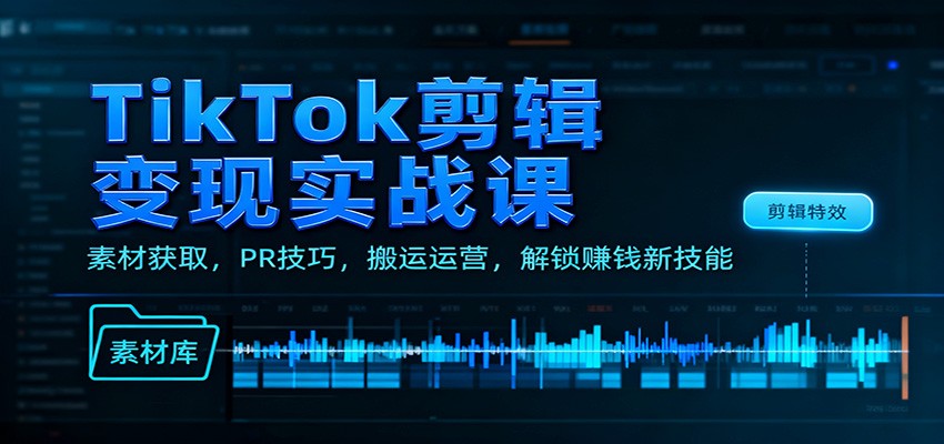 TikTok剪辑变现实战课：素材获取，PR技巧，搬运运营，解锁赚钱新技能-来友网创