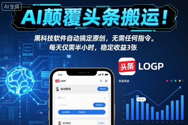 AI颠覆头条搬运！黑科技软件自动搞定原创，无需任何指令。每天仅需半小时，稳定收益3张【揭秘】-来友网创