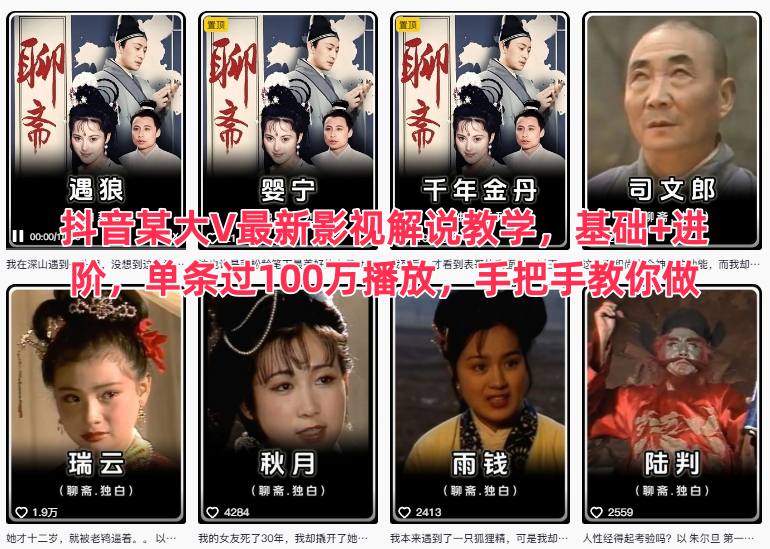 抖音某大V最新影视解说教学，基础+进阶，单条过100万播放，手把手教你做-来友网创