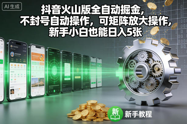 抖音火山版全自动掘金，不封号自动操作，可矩阵放大操作，新手小白也能日入5张【揭秘】-来友网创