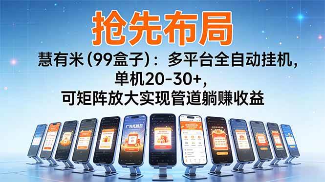 （16757期）【抢先布局】慧有米（99盒子）：多平台全自动挂机，单机20-30+，可矩阵放大实现管道躺赚收益-来友网创