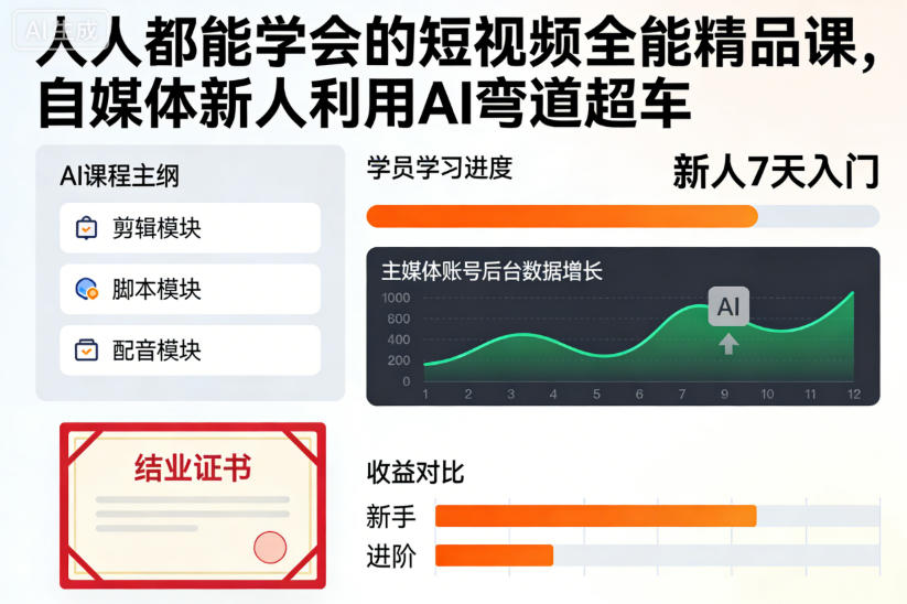 人人都能学会的短视频全能精品课，自媒体新人利用AI弯道超车-来友网创