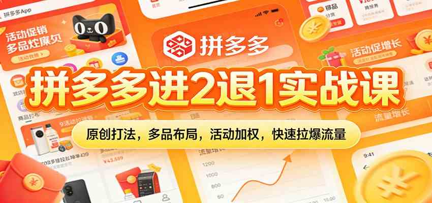 拼多多进2退1实战课：原创打法，多品布局，活动加权，快速拉爆流量-来友网创