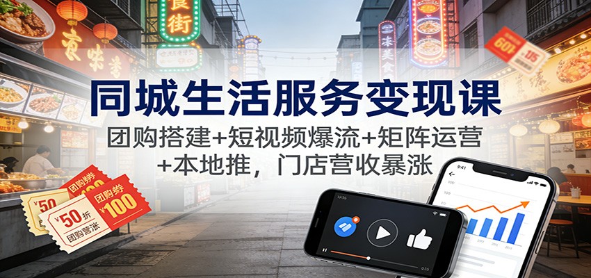 同城生活服务变现课：团购搭建+短视频爆流+矩阵运营+本地推，门店营收暴涨-来友网创