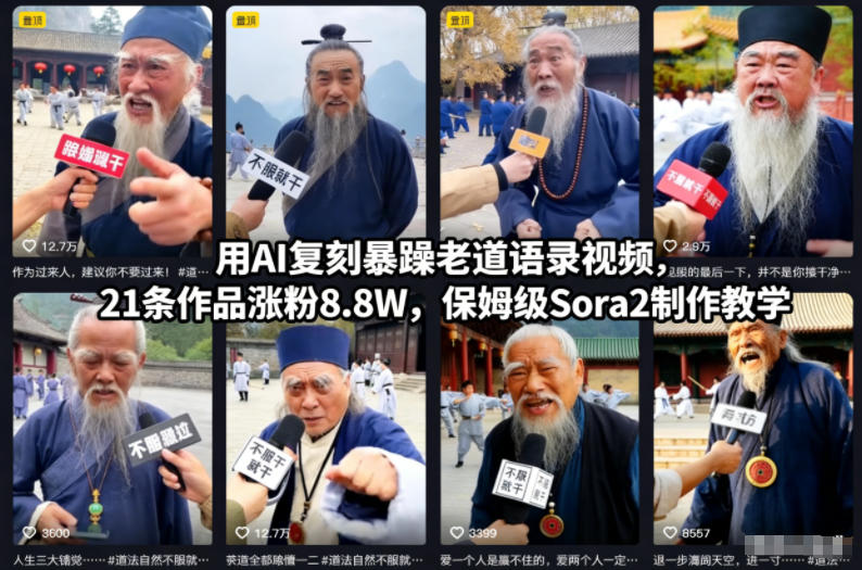 用AI复刻暴躁老道语录视频，21条作品涨粉8.8W，保姆级Sora2制作教学-来友网创