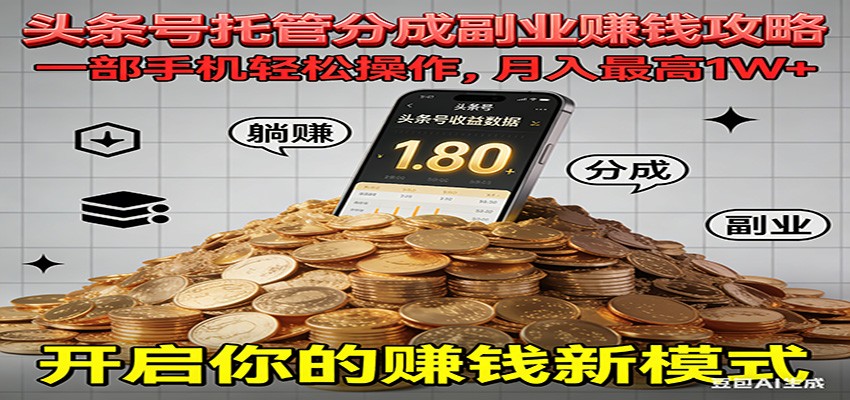 全程托管今日头条，一部手机就可以开干，最高躺赚1W+-来友网创