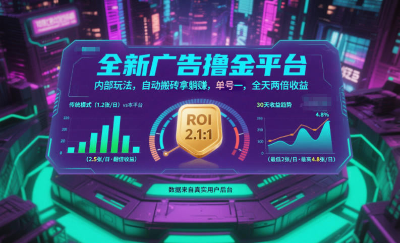 全新广告撸金平台，内部玩法，自动搬砖拿躺賺，单号一天保底2张+，全天两倍收益【揭秘】-来友网创
