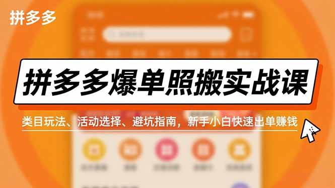 （16838期）拼多多爆单照搬实战课，类目玩法、活动选择、避坑指南，新手小白快速出单赚钱-来友网创