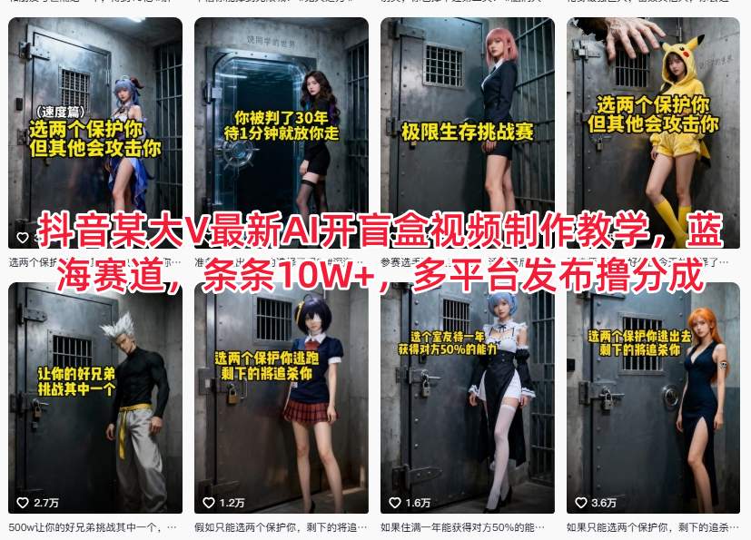 抖音某大V最新AI开盲盒视频制作教学，蓝海赛道，条条10W+，多平台发布撸分成-来友网创