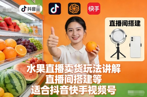 水果直播卖货玩法讲解、直播间搭建等，适合抖音快手视频号-来友网创