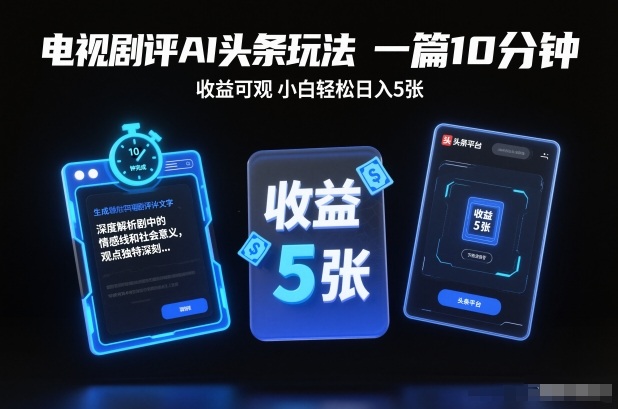 电视剧评AI头条玩法，一篇10分钟，收益可观，小白轻松日入5张+【独家】-来友网创