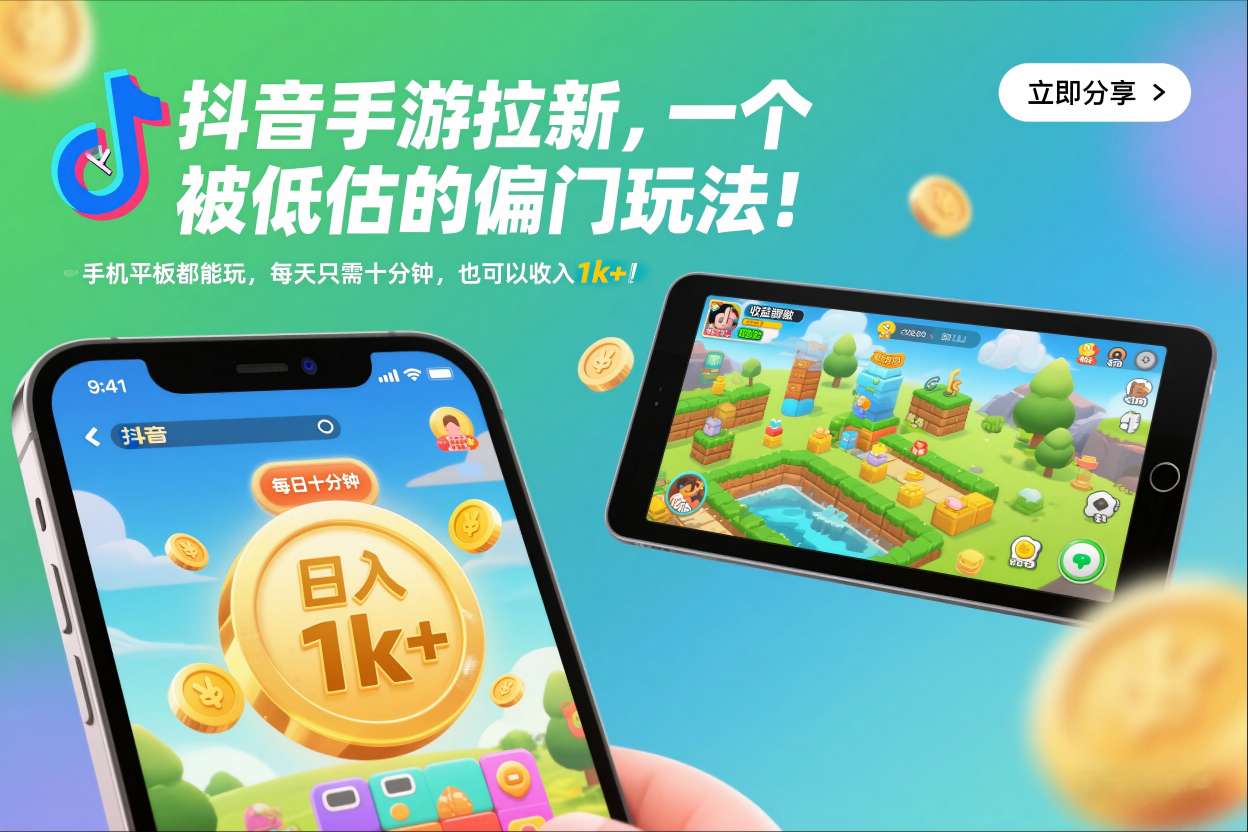 抖音手游拉新，一个被低估的偏门玩法！手机平板都能玩，每天只需十分钟，也可以收入1k+【揭秘】-来友网创