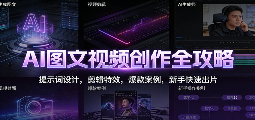 AI图文视频创作全攻略：提示词设计，剪辑特效，爆款案例，新手快速出片-来友网创