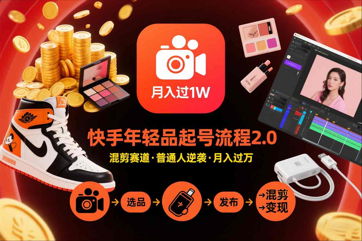 快手短视频带货年轻品起号流程2.0，快手年轻品混剪赛道，普通人也能月入过1W-来友网创