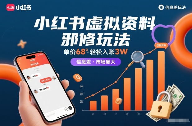 小红书虚拟资料邪修玩法，单价68，轻松入账3W，信息差玩法，市场庞大-来友网创