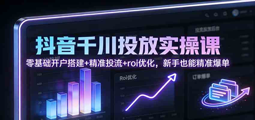 抖音千川投放实操课：零基础开户搭建+精准投流+roi优化，新手也能精准爆单-来友网创