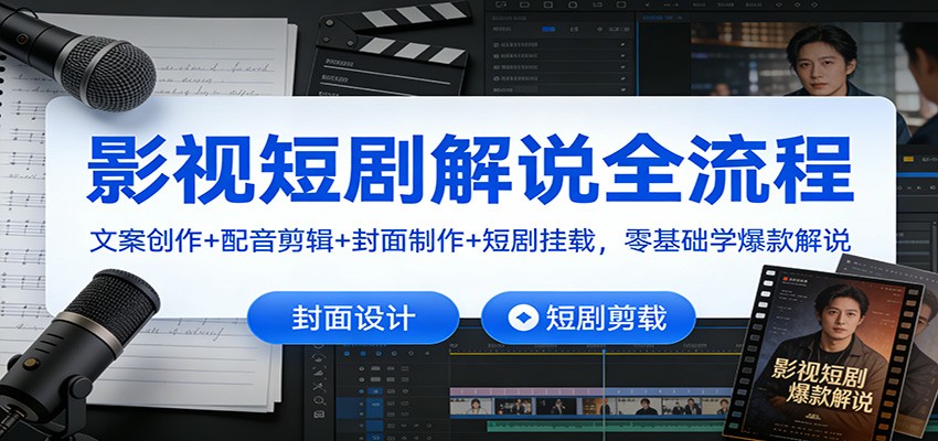影视短剧解说全流程：文案创作+配音剪辑+封面制作+短剧挂载，零基础学爆款解说-来友网创