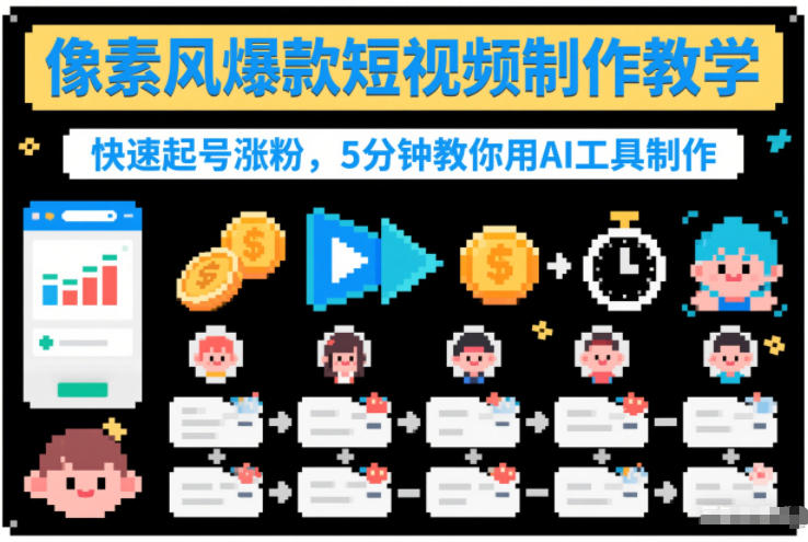 像素风爆款短视频制作教学，快速起号涨粉，5分钟教你用AI工具制作-来友网创