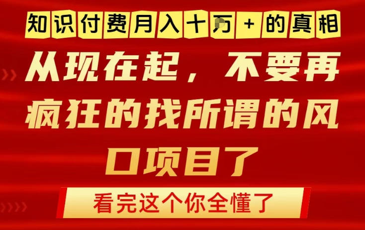 知识付费月入10个W的真相，做网创项目这一个就够了，不要再疯狂的找所谓的风口项目【揭秘】-来友网创