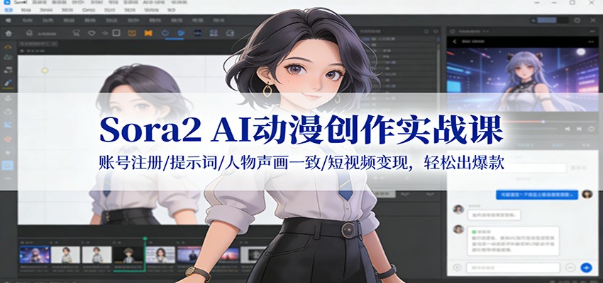 Sora2 AI动漫创作实战课：账号注册/提示词/人物声画一致/短视频变现，轻松出爆款-来友网创