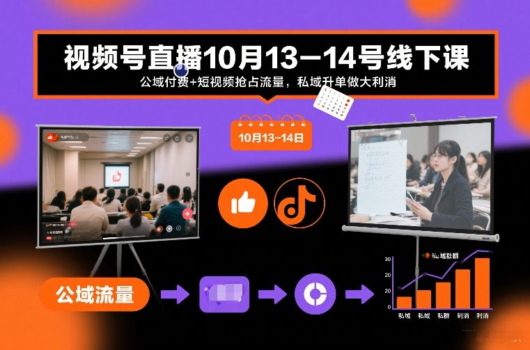 视频号直播10月13-14号线下课，公域付费+短视频抢占流量，私域升单做大利消-来友网创
