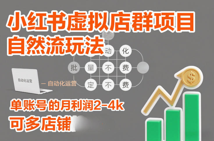 小红书虚拟店群项目，自然流玩法，批量自动化，稳定不费号，单账号的月利润2-4k，可多店矩阵-来友网创