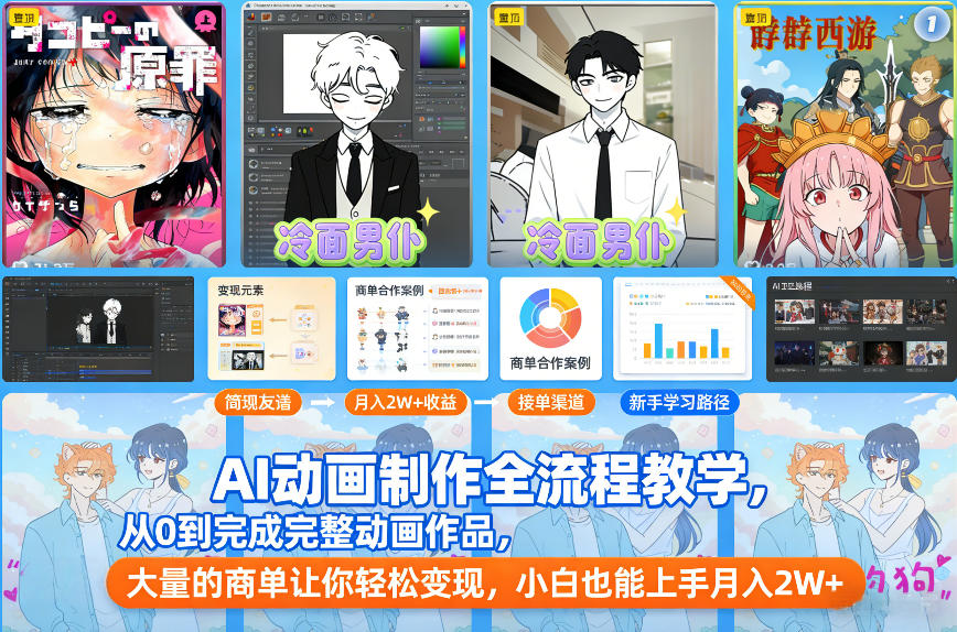 AI动画制作全流程教学，从0到完成完整动画作品，大量的商单让你轻松变现，小白也能上手月入2W+-来友网创