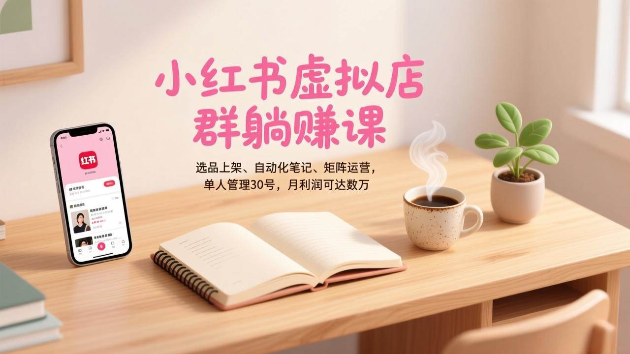 （17072期）小红书虚拟店群躺赚课，选品上架、自动化笔记、矩阵运营，单人管理30号，月利润可达数万-来友网创