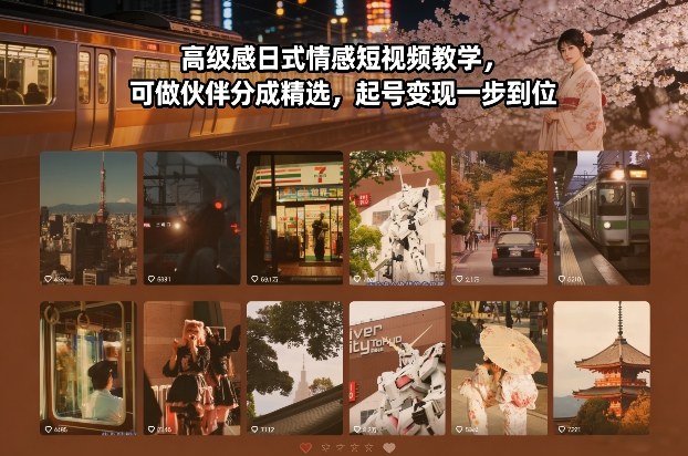 高级感日式情感短视频教学，可做伙伴分成精选，起号变现一步到位-来友网创