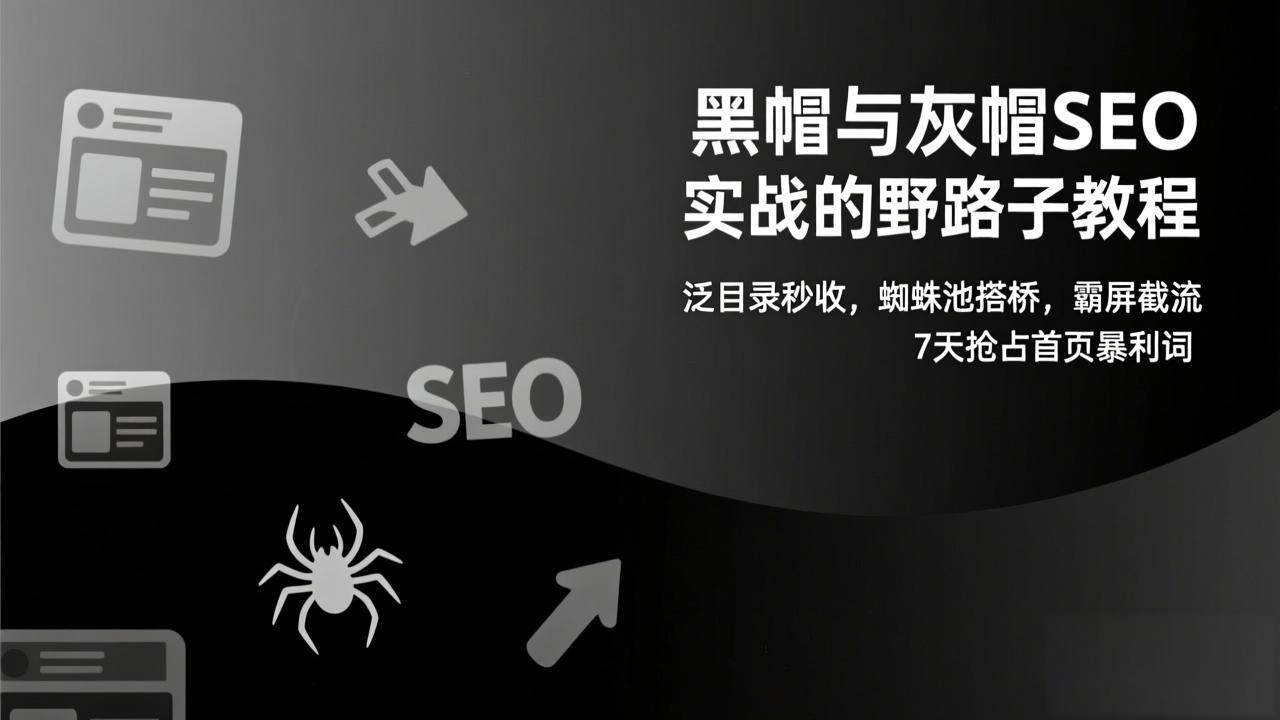 （17125期）黑帽与灰帽SEO实战的野路子教程：泛目录秒收，蜘蛛池搭桥，霸屏截流，7天抢占首页暴利词-来友网创