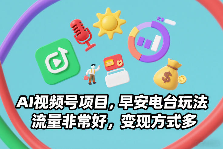 AI视频号项目，早安电台玩法，流量非常好，变现方式多-来友网创