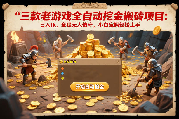 三款老游戏全自动挖金搬砖项目：日入1k，全程无人值守，小白宝妈轻松上手【揭秘】-来友网创