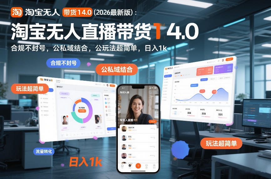 淘宝无人直播带货14.0（2026最新版）：合规不封号，公私域结合，玩法超简单，日入1k+【揭秘】-来友网创