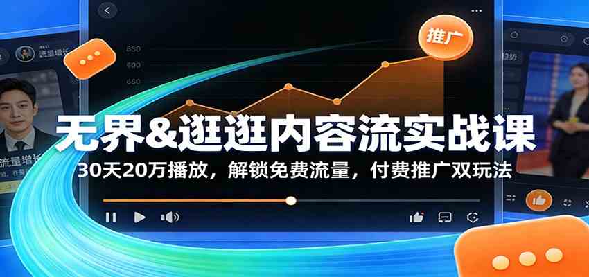 无界&逛逛内容流实战课：30天20万播放，解锁免费流量，付费推广双玩法-来友网创