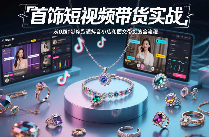 首饰短视频带货实战，从0到1带你跑通抖音小店和图文带货的全流程-来友网创