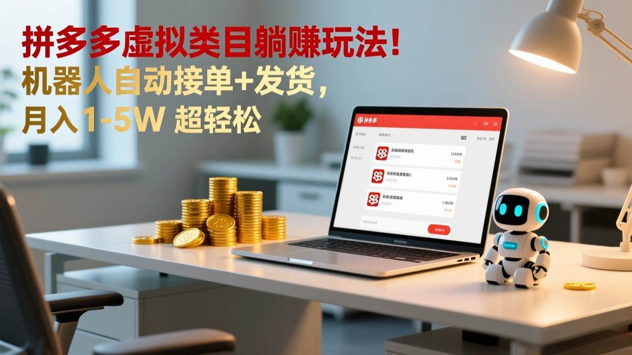 （17174期）多多虚拟类目躺赚玩法！机器人自动接单+发货，月入 1-5W 超轻松-来友网创